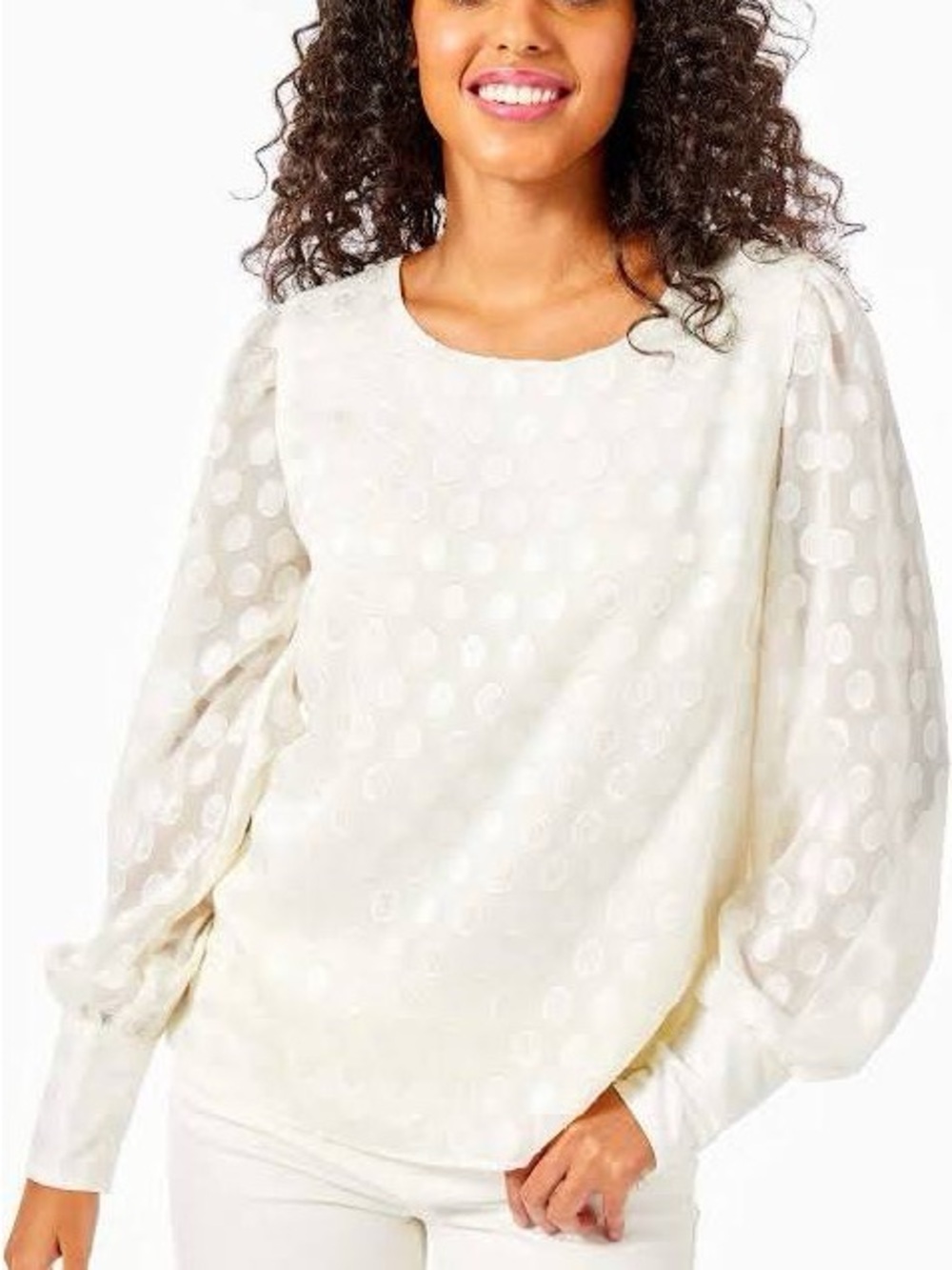 NWT-Lilly Pulitzer Lambert Coconut Foil Printed Polka Dot Balloon Sleeve Top XXS